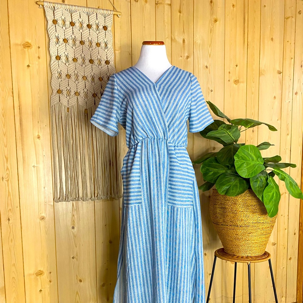 Polyester Striped Maxi Dress with Pockets